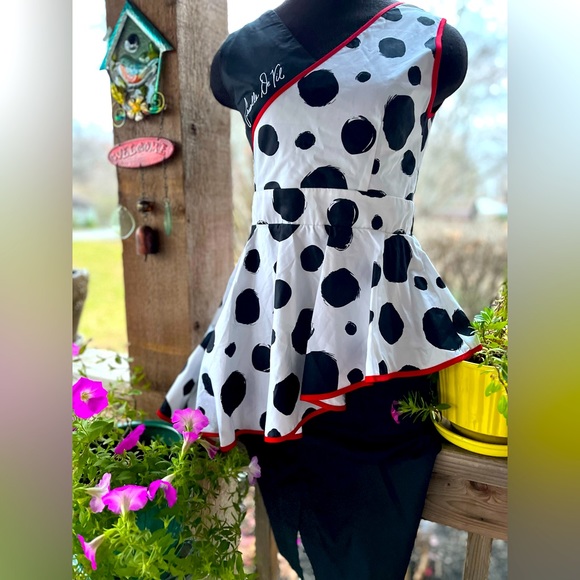 Disney Dresses & Skirts - Disney Cruella De Vil The Dress Shop Black White Red Polka Dot Peplum Dress NWT